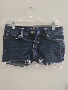 Aeropostale 000 Festival Dark Indigo Frayed Hem Denim Shorts